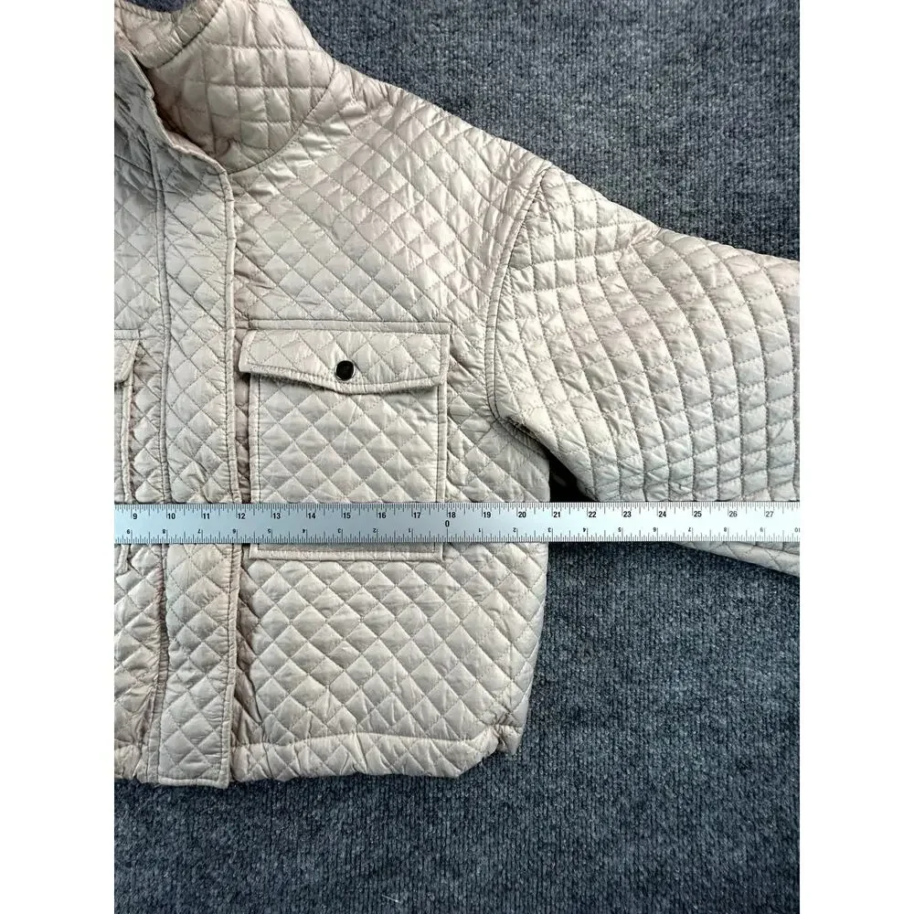 Cisono Los Angeles WM Quilted Puffer Jacket Beige Cropped Zip Coat Size Large - Picture 6 of 9